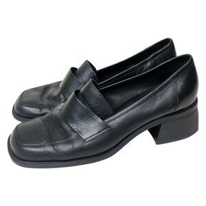 Vintage 90s Westies Black Leather Heeled Loafers